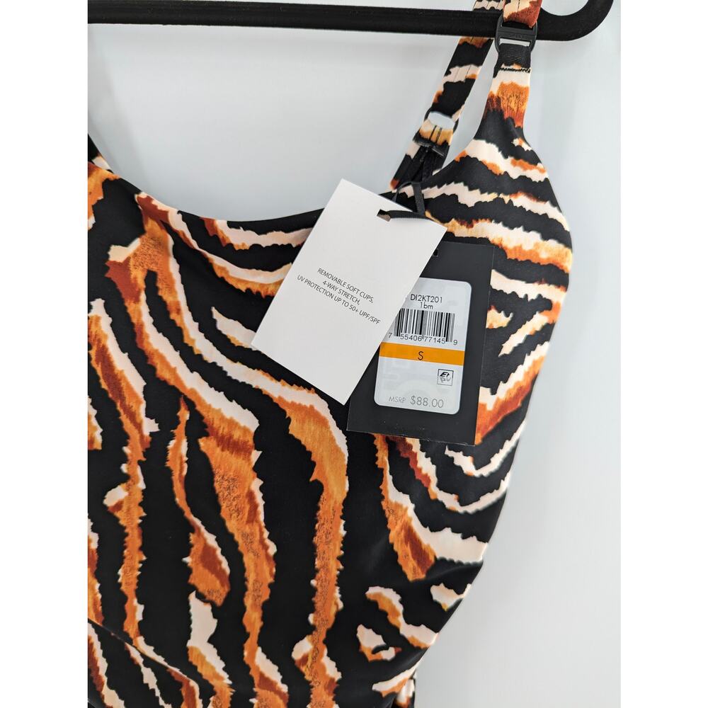 DKNY Black Tiger Print Tankini Swim Top Size Small - Picture 3 of 11